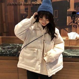 Lettering Hoodie / Stand Collar Padded Vest