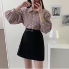 Plaid Long-sleeve Blouse / Mini A-line Skirt