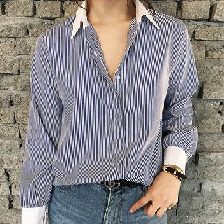 Contrast-collar Stripe Shirt