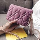Quilted Faux Suede Tassel Chain Strap Crossbody Bag