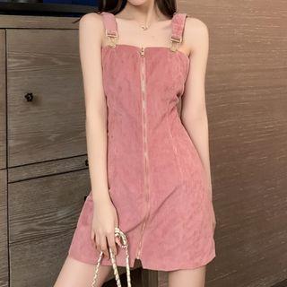 Spaghetti-strap Zip-up Mini Sheath Dress