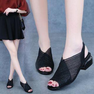 Block-heel Mesh Sandals