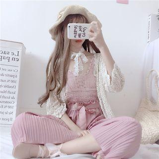 Open Front Light Jacket / V-neck Camisole Top / Cropped Wide-leg Pants