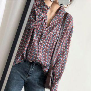 Long-sleeve Pattern Print Chiffon Shirt