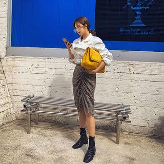 Band-waist Shirred Leopard Skirt