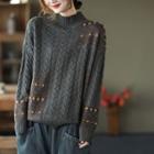 Patterned Chunky Knit Mock-neck Sweater