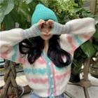 V-neck Heart Button-up Cardigan Almond - One Size