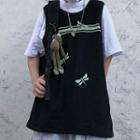 Mock Two-piece Dragonfly Print Short-sleeve T-shirt