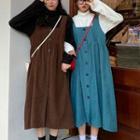 Corduroy Midi A-line Overall Dress / Long-sleeve Turtleneck T-shirt