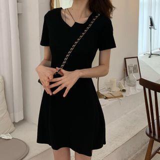 Short-sleeve Asymmetric Collar Mini A-line Dress