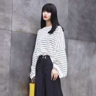 Loose-fit Semi-sheer Striped Light Knit Top