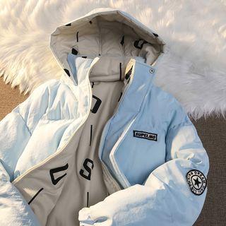 Reversible Lettering Padded Hooded Zip-up Jacket