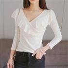 Ruffled Wrap-front Slim-fit Top