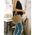 Drawcord Woven-straw Basket Bag