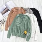Plain Crewneck Slim-fit Long-sleeve Knit Top