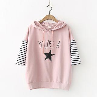 Stripe Panel Elbow-sleeve Hoodie