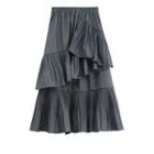 Pleated Irregular Layer Midi A-line Skirt