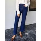 Button-front Frayed Boot-cut Jeans