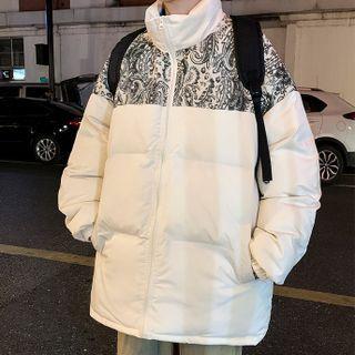 Paisley Print Panel Padded Zip-up Jacket
