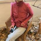Long-sleeve Turtle-neck T-shirt / Mesh Top
