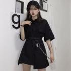 Irregular Hem Elbow-sleeve Mini Shirtdress