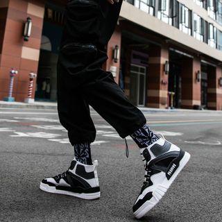 Faux Leather Contrast Color High-top Sneakers