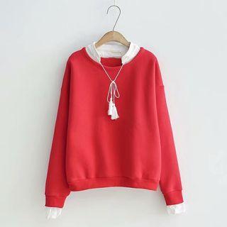 Tie-neck Lace Panel Pullover