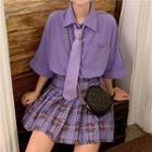 Short-sleeve Shirt / Pleated Plaid Skirt
