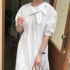 Short-sleeve Plain Ruffed Midi Dress