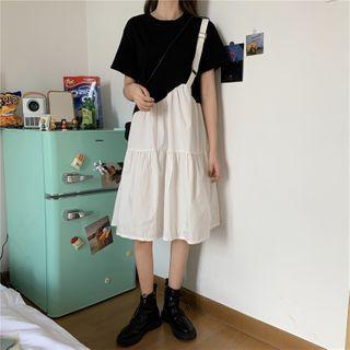 Inset Short-sleeve Top Single Strap Dress Black & White - One Size