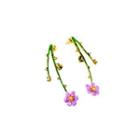 Fashion And Simple Plated Gold Enamel Purple Flower Leaf Earrings With Green Cubic Zirconia And Imitation Pearls Golden - One Size