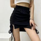 High-waist Side-drawstring Mini Skirt