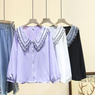Long-sleeve Layered Collar V-neck Chiffon Blouse