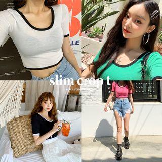 U-neck Slim Cropped Ringer T-shirt
