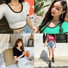U-neck Slim Cropped Ringer T-shirt