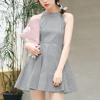 Sleeveless Plaid A-line Mini Dress