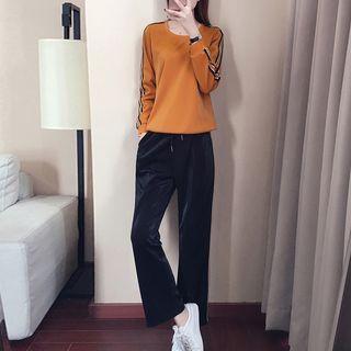 Set: Contrast Trim Pullover + Drawstring Pants
