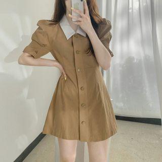Puff-sleeve Peter Pan Collar A-line Shirtdress