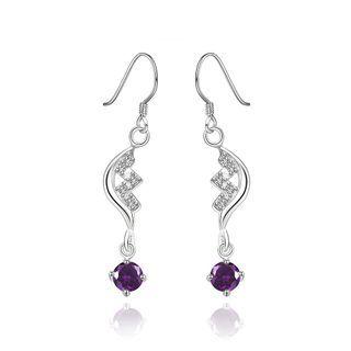 Fashion Round Earrings With Purple Austrian Element Crystal Silver - One Size