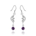 Fashion Round Earrings With Purple Austrian Element Crystal Silver - One Size