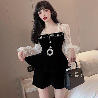 Set: Lace Panel Blouse + Shorts