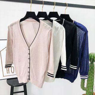 3/4-sleeved Striped Light Cardigan