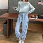 Set: Long-sleeve Striped T-shirt + Harem Sweatpants