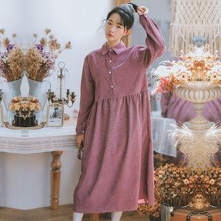 Long-sleeve Midi Corduroy Shirtdress
