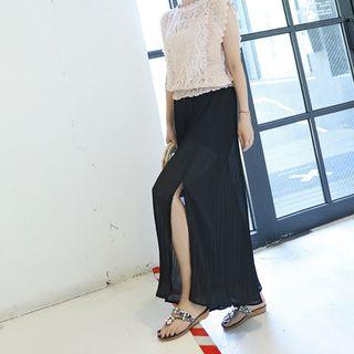 Band-waist Slit-side Pleated Pants