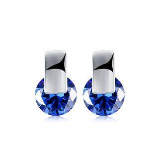 Simple And Fashion Geometric Round Blue Cubic Zircon Stud Earrings Silver - One Size