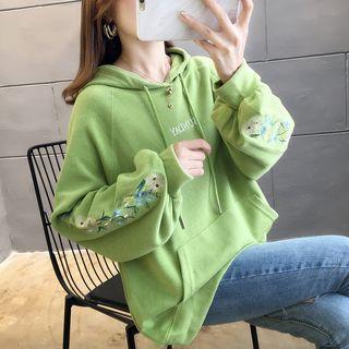 Long-sleeve Lettering Print Embroidered Hoodie