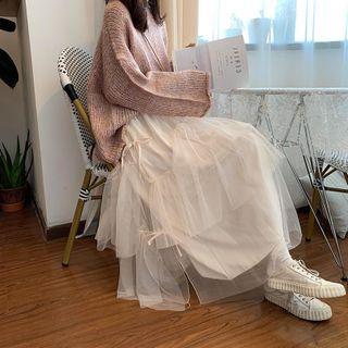 Bow Detail Mesh Maxi A-line Skirt