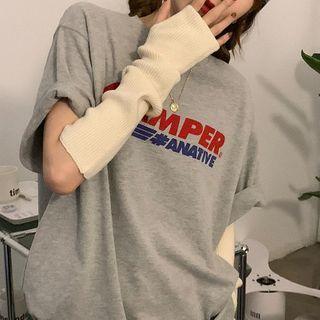 Short-sleeve Lettering T-shirt / Side Striped Wide-leg Pants