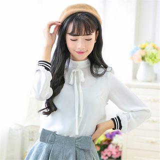 Bow Accent Mock Neck Long Sleeve Top